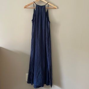 Lou & Grey Blue Striped Maxi Linen Dress, XS, NWOT